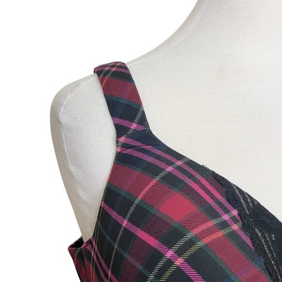 Cacique Size 42DD Underwire Lightly Lined Plunge Bra Plaid Lace Multicolor - Picture 3 of 11